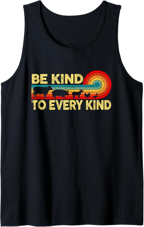 Be Kind To Every Kind Retro Vegan Vegetarian Men Women Tank ... - Image 2